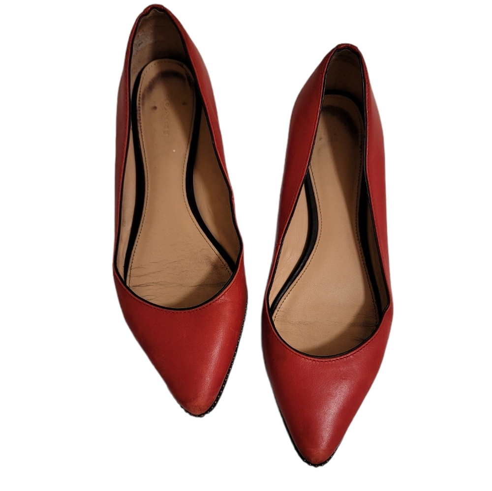 Coach Reeves Red Leather Stud Pointed Toe Flats